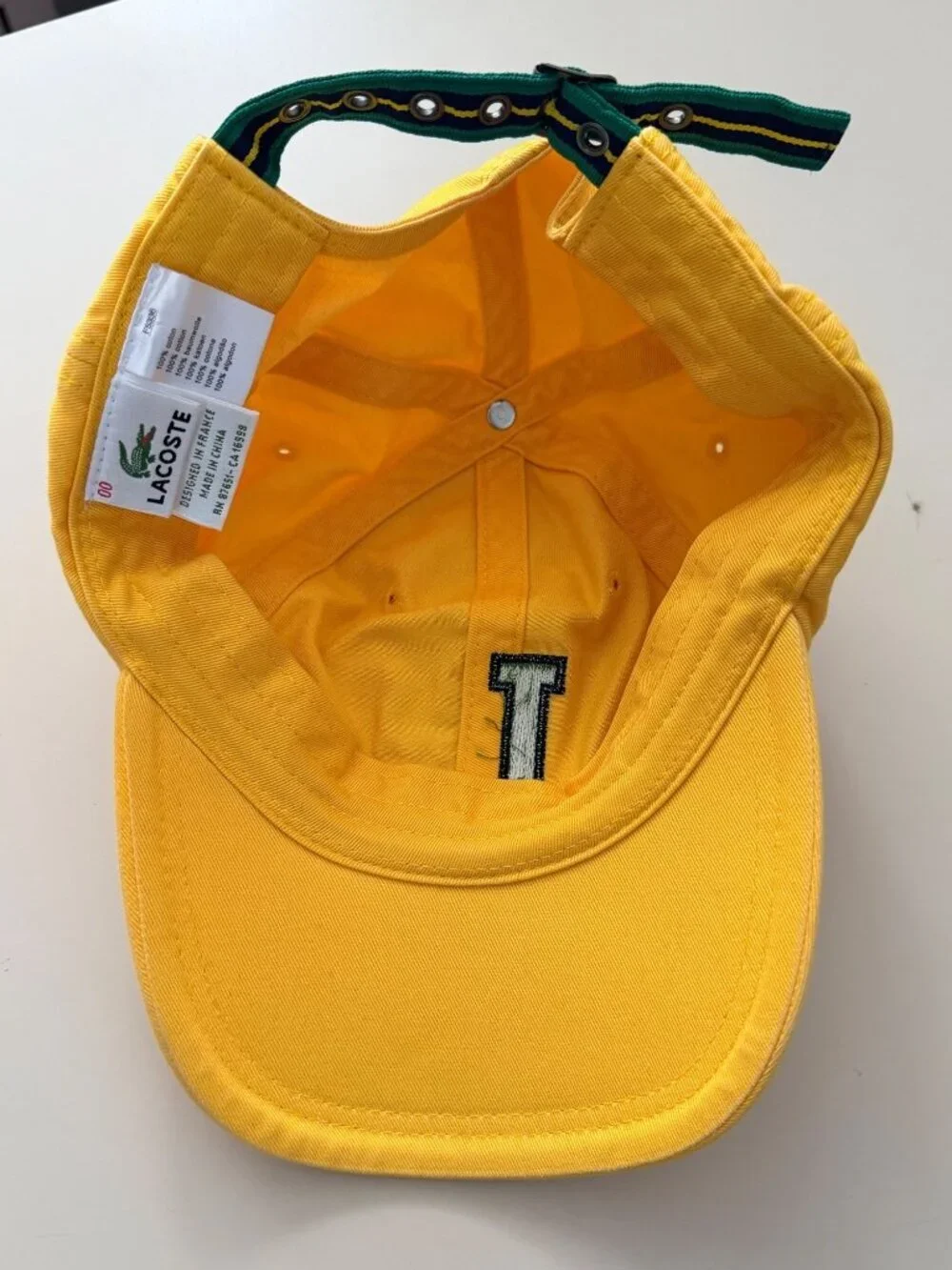Lacoste Yellow Adjustable Strapback Hat With Green 